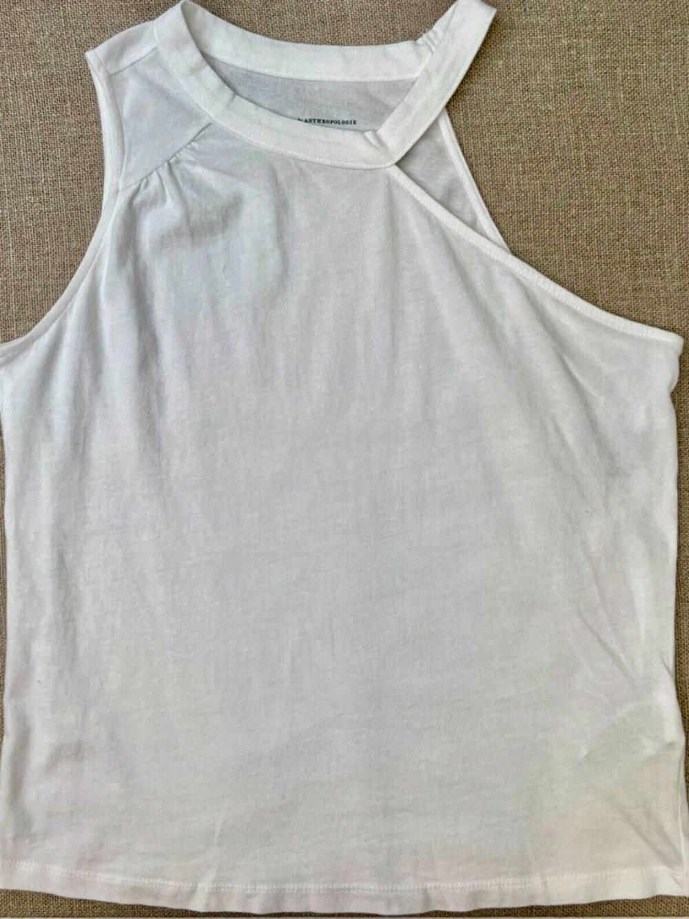 Anthropologie White Asymmetrical Cutout Tank Top Small Sleeveless EUC